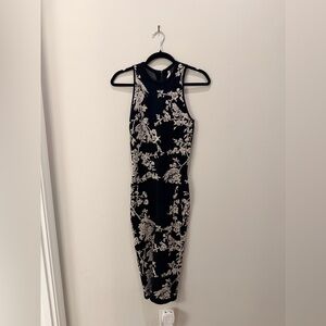 RACHEL Rachel Roy black and white floral jacquard knit midi dress.